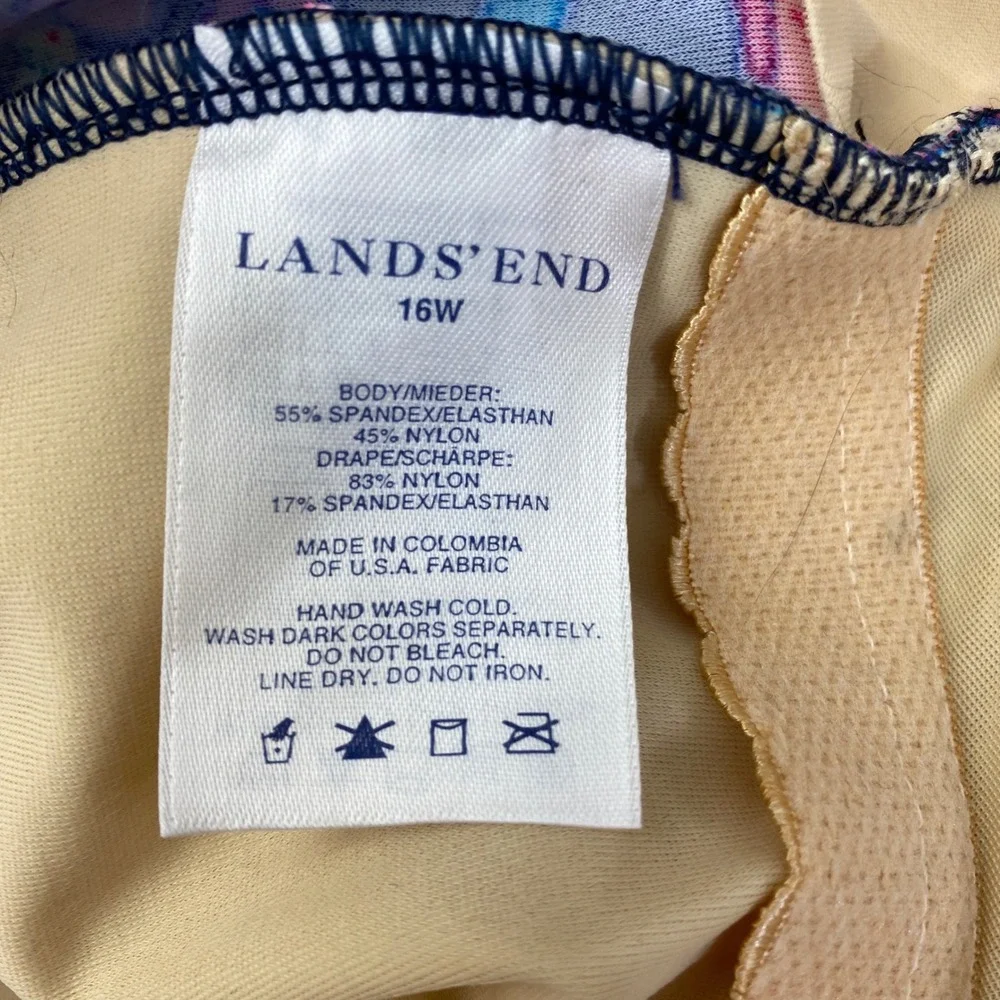 Lands End Floral One Piece Swimsuit Womens 16W Retro Twist Front Swimwear Mod‎